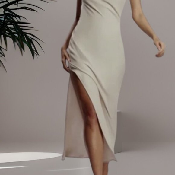 Meshki Claire Satin Drape Back Maxi Taupe Dress Size XL (US 10) New with Tags - Picture 2 of 5